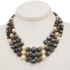 Vintage Signed Hattie Carnegie Faux-Hematite & Faux-Pearl Grayscale Necklace